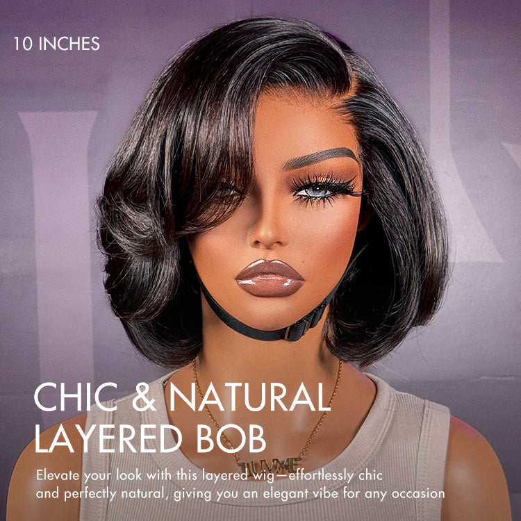 New Customers Only | PreMax Wigs - Chic & Natural Layered Bob Wig Ear-to-Ear Wide T Lace Glueless Human Hair Wig Pre-Cut Lace-03