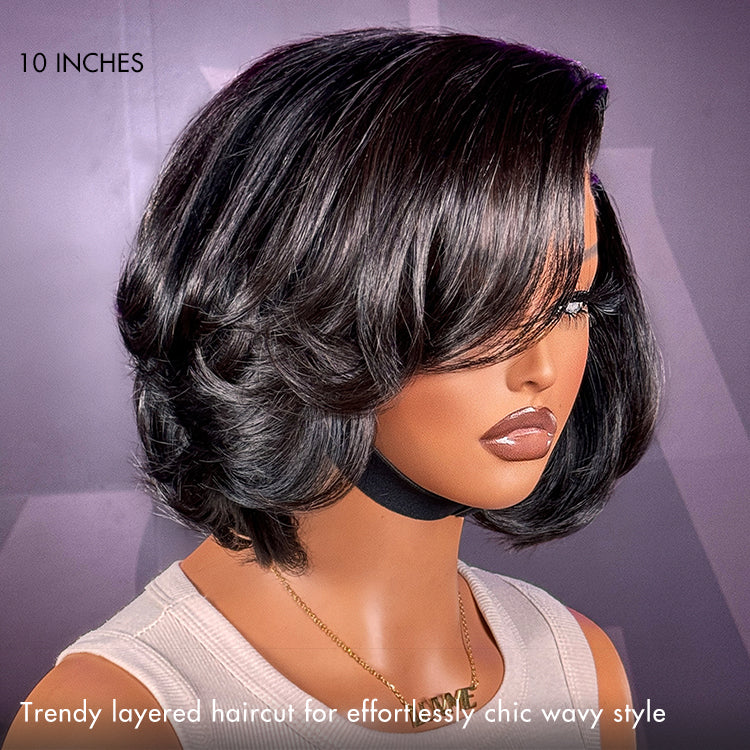 New Customers Only | PreMax Wigs - Chic & Natural Layered Bob Wig Ear-to-Ear Wide T Lace Glueless Human Hair Wig Pre-Cut Lace-04