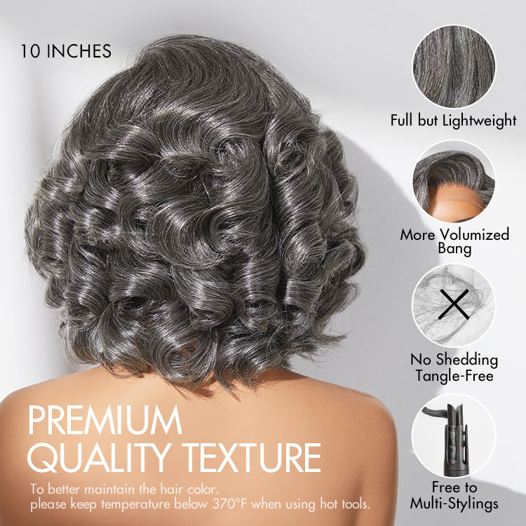 Mature Boss Salt and Pepper Bouncy Egg Curls Glueless Minimalist HD Lace Grey Wig-10
