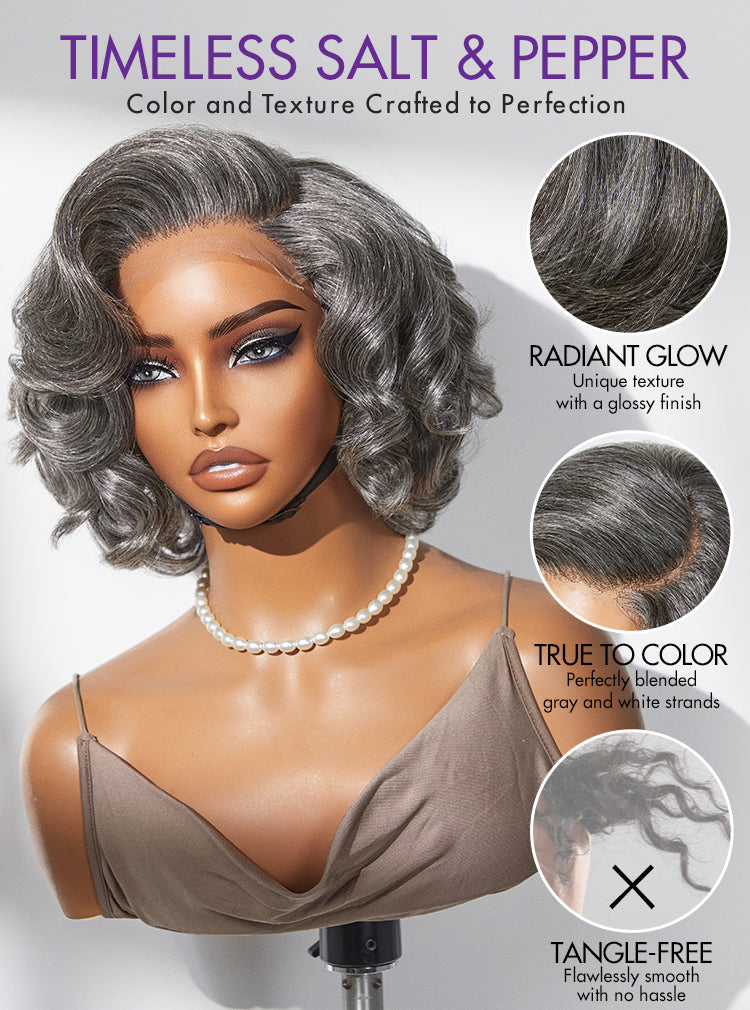 Mature Boss Salt and Pepper Bouncy Egg Curls Glueless Minimalist HD Lace Grey Wig-16