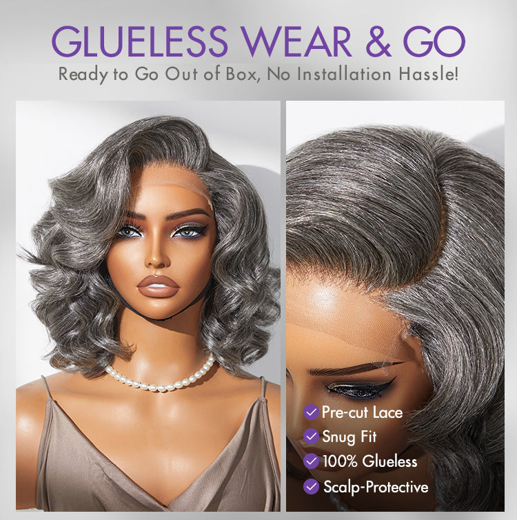 Mature Boss Salt and Pepper Bouncy Egg Curls Glueless Minimalist HD Lace Grey Wig-17