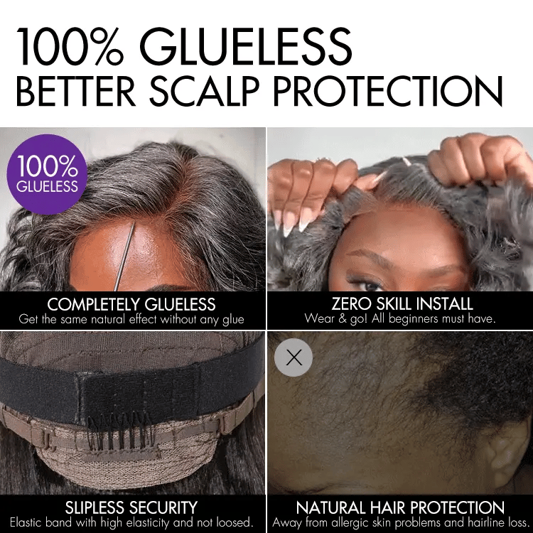 Layered Blowout Salt and Pepper Glueless Grey Wig Minimalist HD Lace Shoulder Length Wavy Wig-16