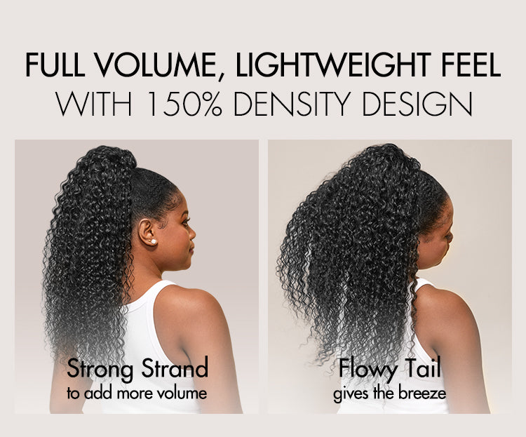 Water Wave Flexi-Fit Drawstring Ponytail Extension Human Hair Natural Black Curly Ponytail-13