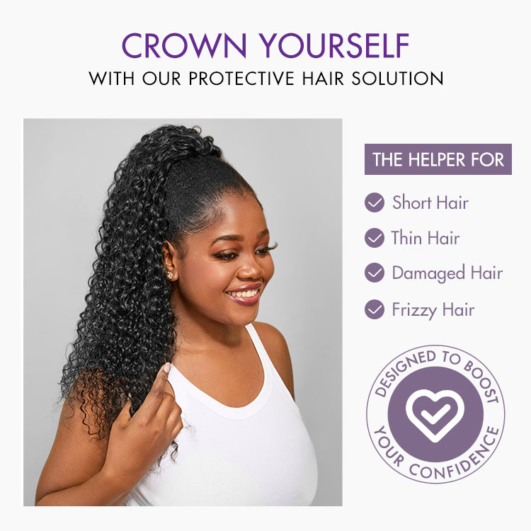 Water Wave Flexi-Fit Drawstring Ponytail Extension Human Hair Natural Black Curly Ponytail-04