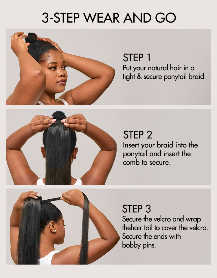 Natural Black Sleek Long Straight Wrap Around Ponytail Hair Extension Virgin Hair-10