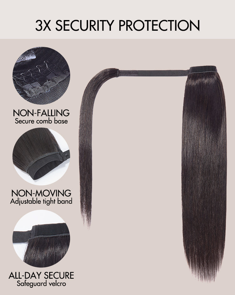 Natural Black Sleek Long Straight Wrap Around Ponytail Hair Extension Virgin Hair-11