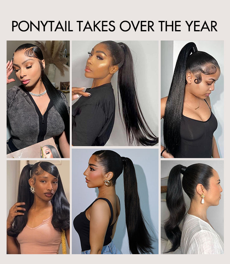 Natural Black Sleek Long Straight Wrap Around Ponytail Hair Extension Virgin Hair-14