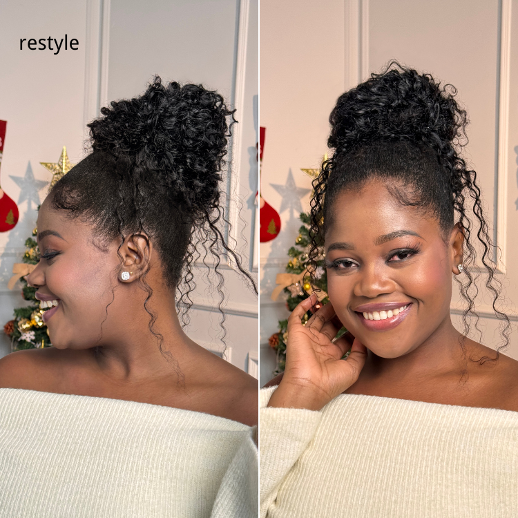 Water Wave Flexi-Fit Drawstring Ponytail Extension Human Hair Natural Black Curly Ponytail-03