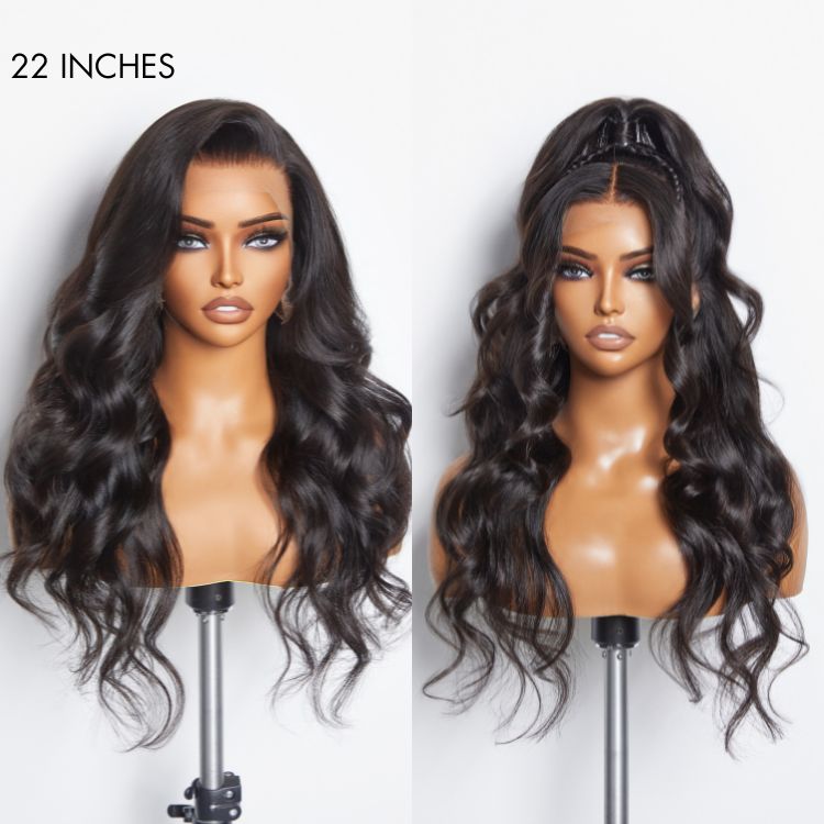 Luvme Hair full lace human hair wig with loose body wave style and invisibility drawstring cap on a mannequin head.