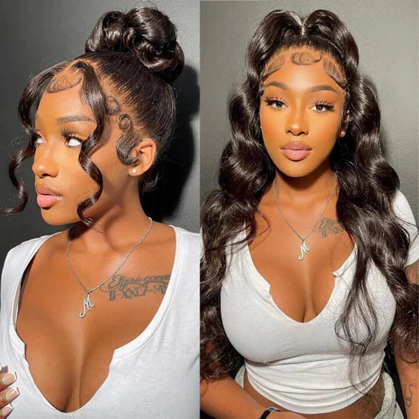 Luvme Hair full lace body wave human hair wig with drawstring cap, versatile style, loose waves, and flexible fit