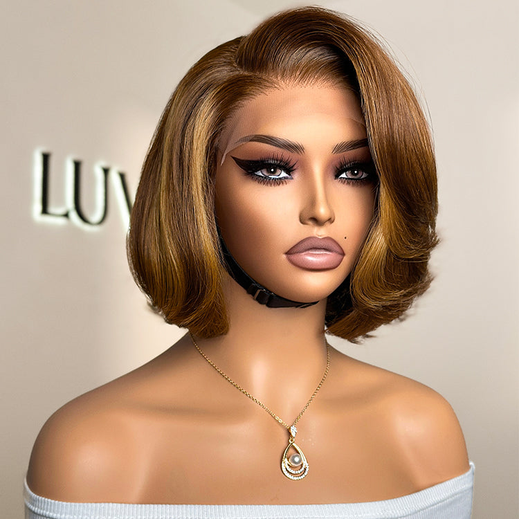 Brown Mix bob Ombre Brown Short Bob Mixed Highlight Wavy Real Glueless  main image 2