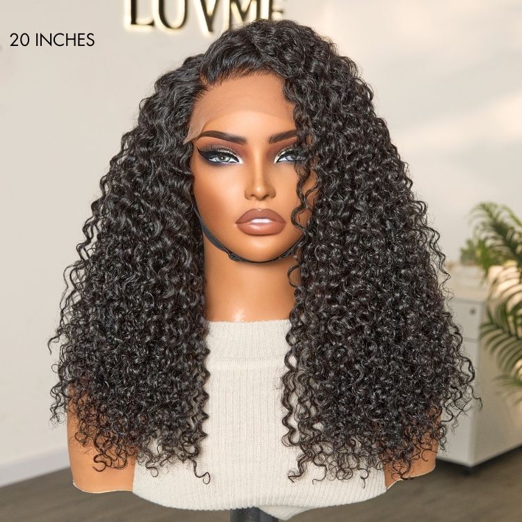Wet and wavy 5x5 closure lace water wave wig by Luvme, glueless side part human hair wig with pre-cut lace, natural water wave texture.
