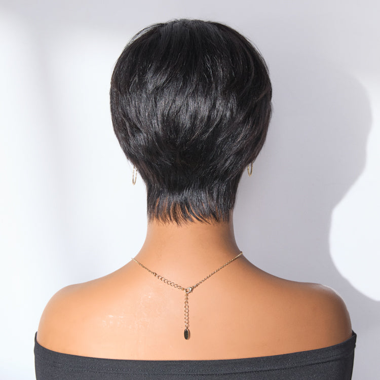 Luvme Hair throw-on short wig with bangs, skin-like soft comfort, glueless design, ideal for hair loss, natural-looking hairstyle