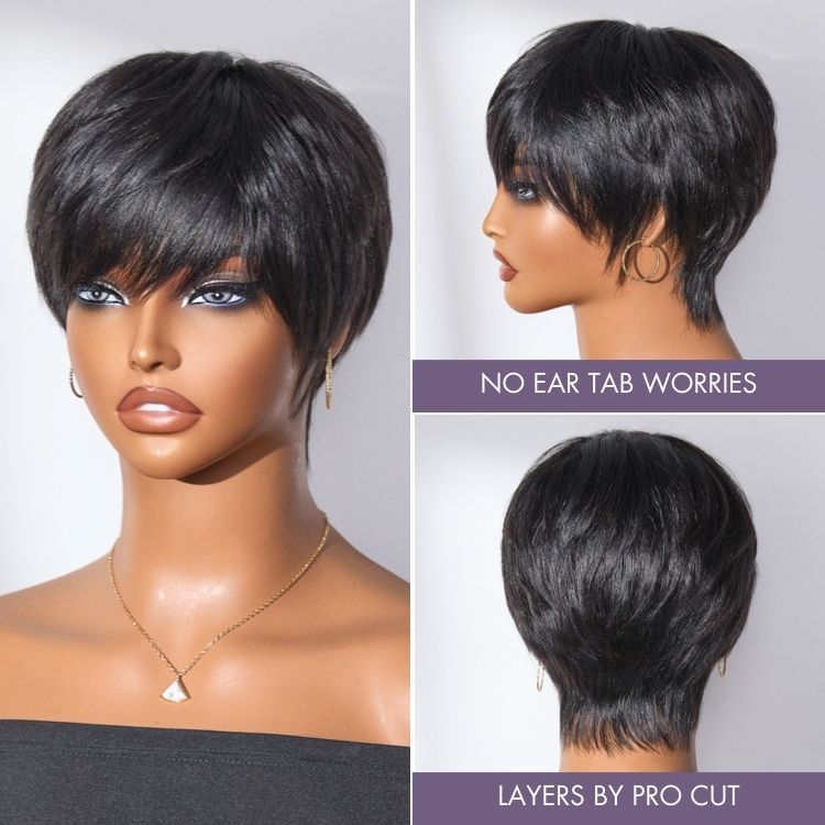 Luvme Hair throw-on short wig with bangs, skin-like soft, glueless, comfortable, ideal for hair loss, natural look.