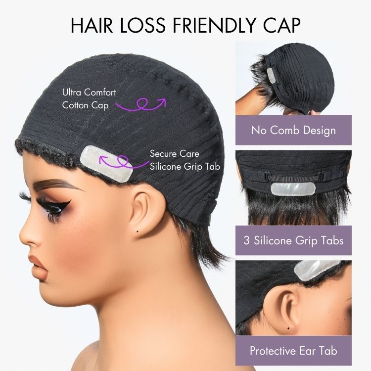 New Customers Only | Throw On & Go Short Cut with Bangs Wig Ultra Comfort Cotton Cap Glueless Wig Hair Loss Friendly - US Only-04