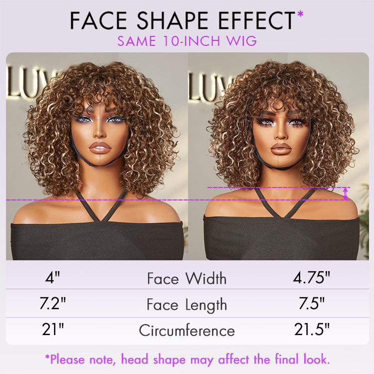 Luvme beginner-friendly water wave lace glueless short wig with bangs, minimalist design, natural hair look.