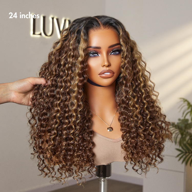 Luvme Hair PreMax Wigs Super Natural Deep Wave Ear-to-ear 13x6 HD lace frontal long curly wig displayed on a mannequin.