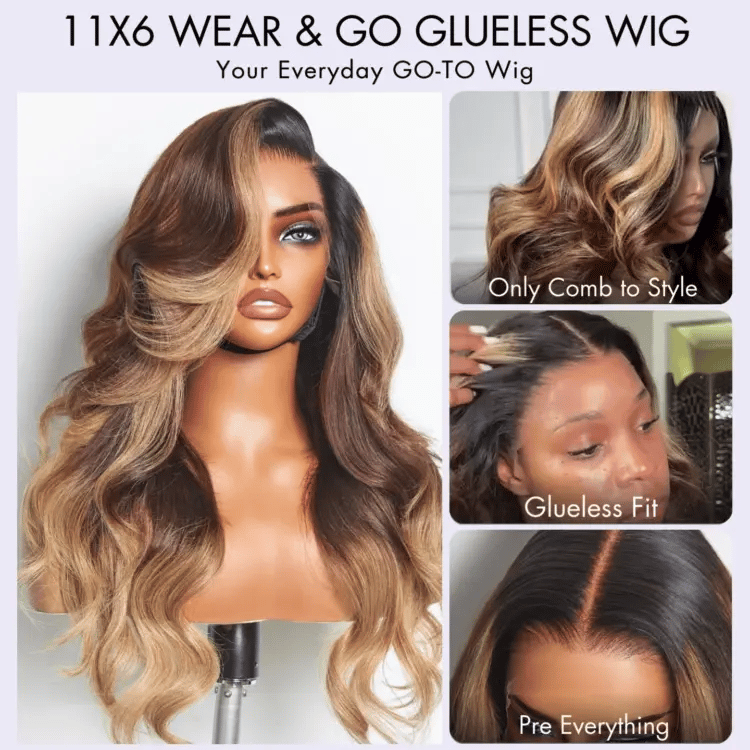 AiryFit™ Scalp Care Wigs - Deep Parting Loose Body Wave Human Hair Wig 11x6 Frontal HD Lace Glueless Wig-09