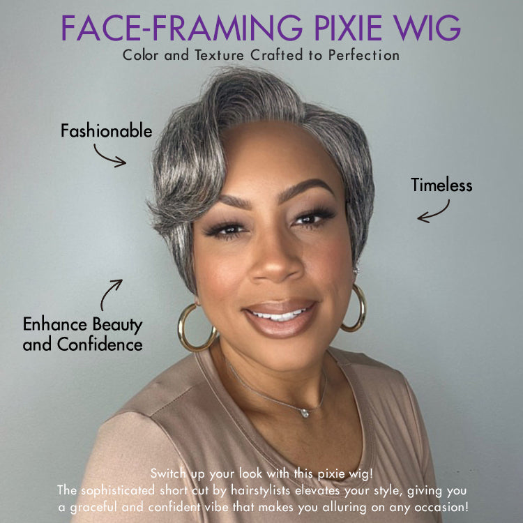 Salt and Pepper Short Pixie Cut Wig Glueless Minimalist HD Lace Grey Wig Pre-Cut Lace-07