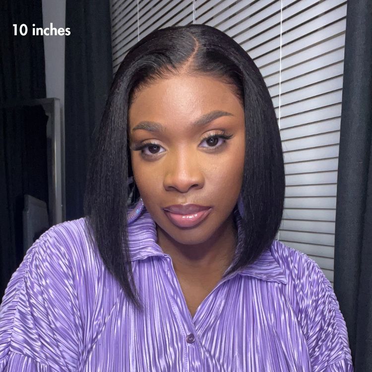 Black women wearing 10 inches 13x6 lace front wig - Blunt Cut Bob Style