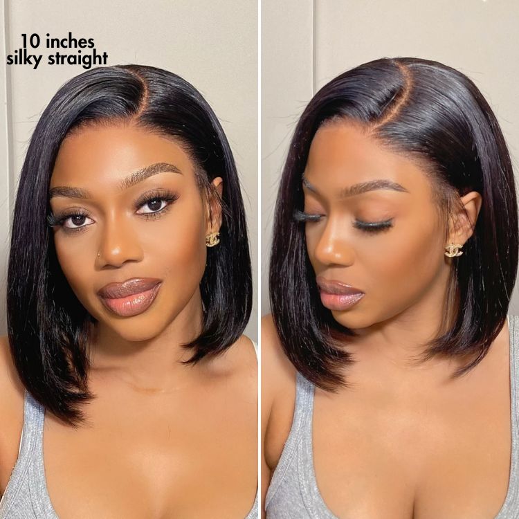 10 Inches silky straight 13x6 Lace Front Wig, show a natural C parting hairline