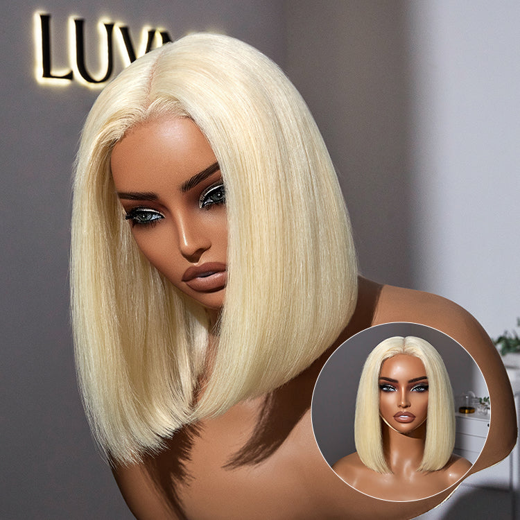 Easily Redyed 613 Blonde Blunt Cut Bob Wig Glueless Deep Middle Part 2x6 HD Lace Wig Pre-Cut Lace-01