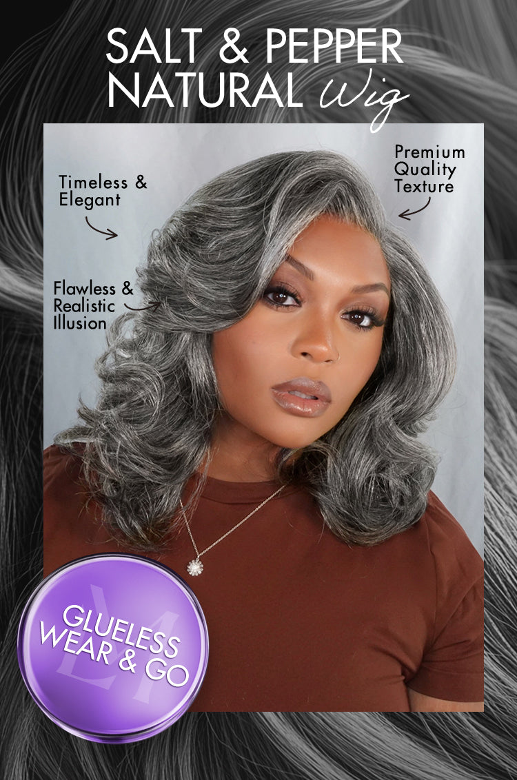 Layered Blowout Salt and Pepper Glueless Grey Wig Minimalist HD Lace Shoulder Length Wavy Wig-03