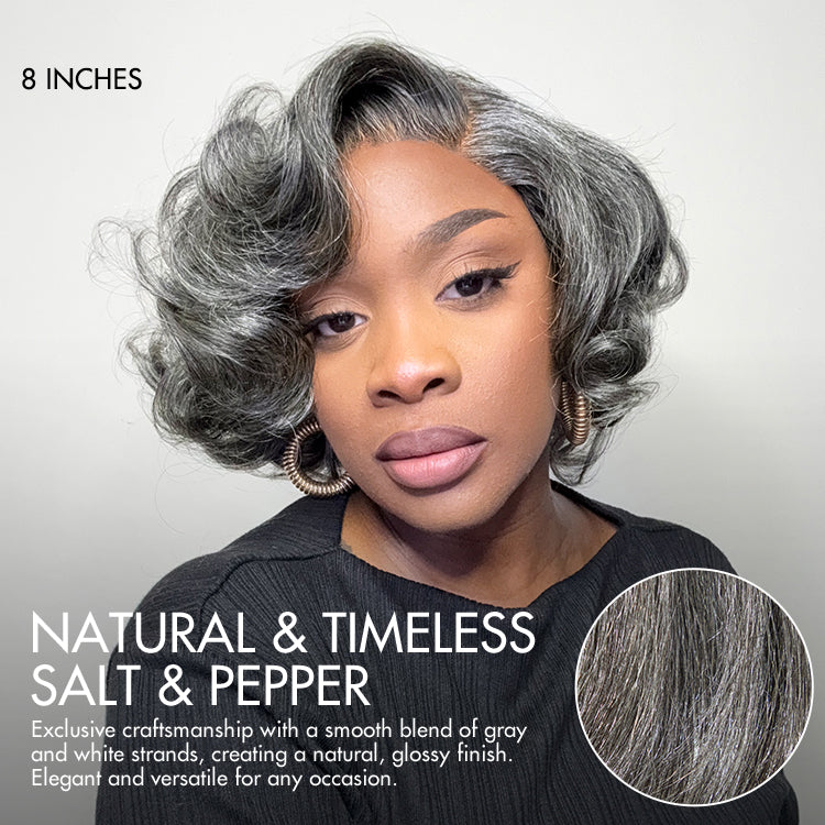 New Customers Only | Mature Boss Salt and Pepper Bouncy Egg Curls Glueless Minimalist HD Lace Grey Wig-03