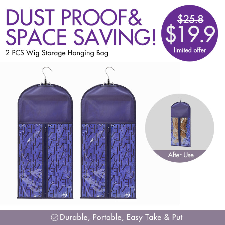 2pcs Portable Hair Extension Storage Wig Bags with Anti-slip Wooden Hanger & Transparent Zip Up Closure | Add-on Item-01