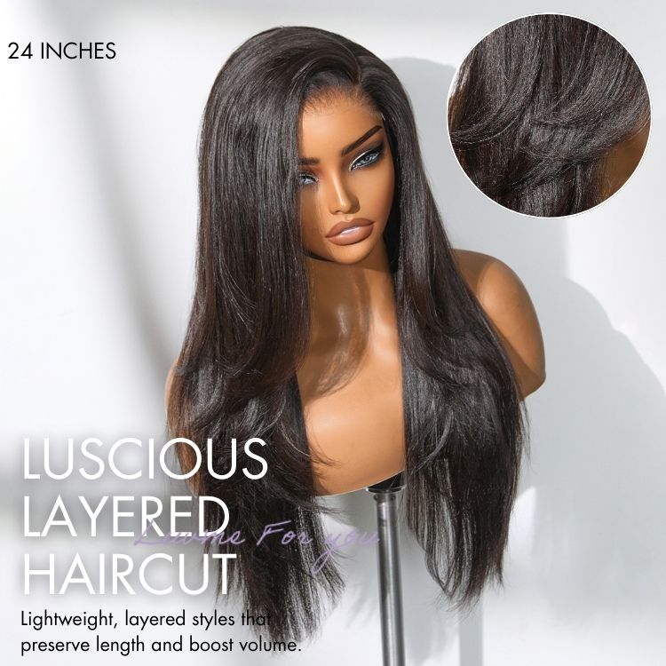 New Customers Only | Luvme All-Day Comfort™ Wig Layered Light Yaki Straight / Loose Body Wave Glueless 7x6 Closure HD Lace Human Hair Wig Pre-Cut Lace-07