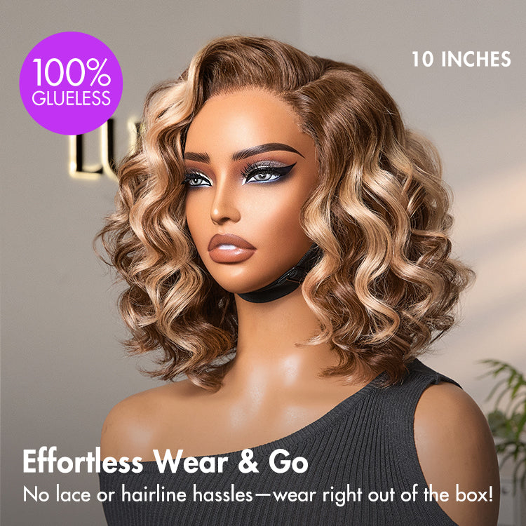 Ash Blonde Highlight Loose Wave Glueless Minimalist HD Lace Short Wavy Wig Pre-Cut Lace-03