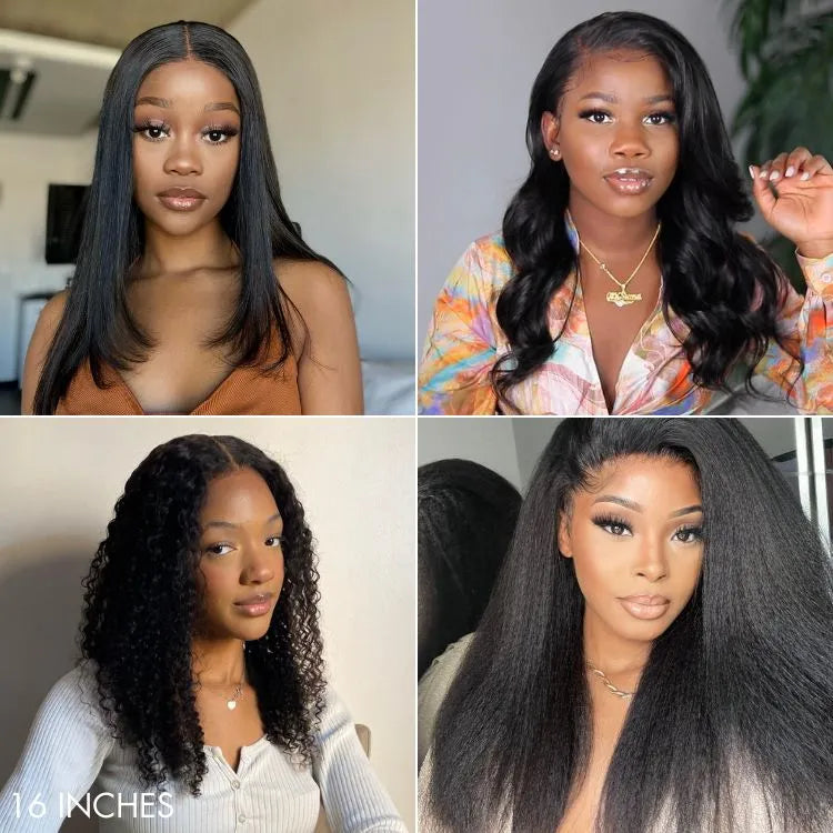 Luvme U Part Wig with body wave, straight, kinky, and deep wave human hair styles, showcasing the wig's natural texture and fit