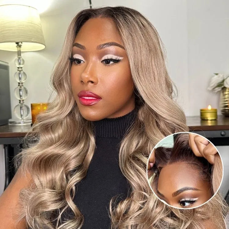 Ash Blonde Loose Body Wave 5x5 Closure Lace Glueless Wig Breathable Cap-11