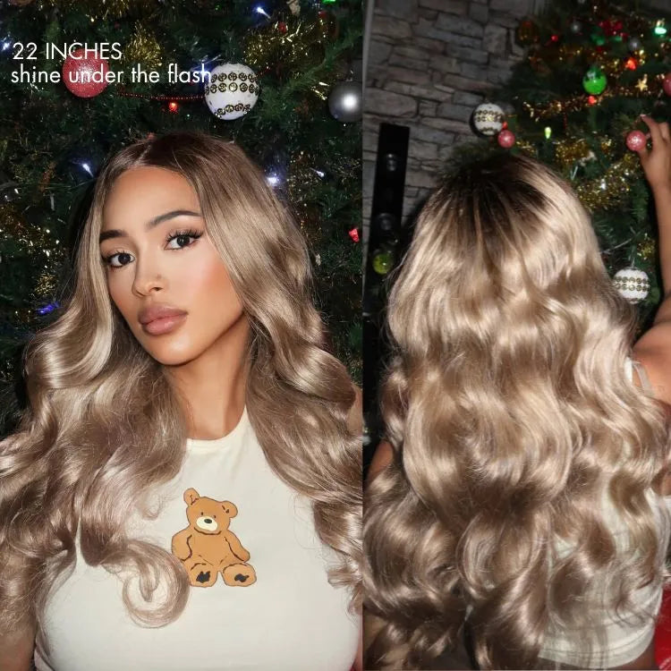 Ash blonde loose body wave 5x5 closure lace glueless wig with breathable cap by Luvme Hair, showcasing the textured waves and lace front.