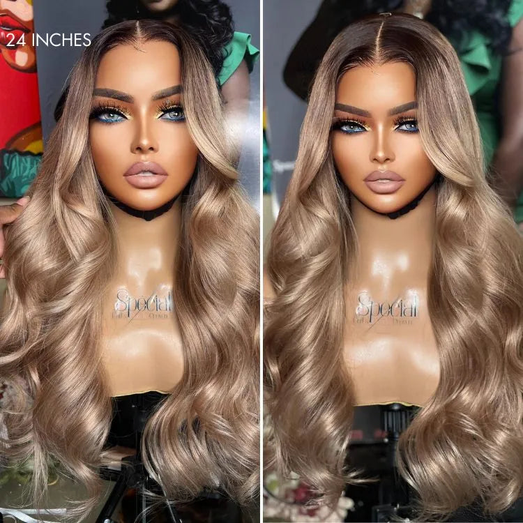Ash Blonde Loose Body Wave 5x5 Closure Lace Glueless Wig Breathable Cap-19