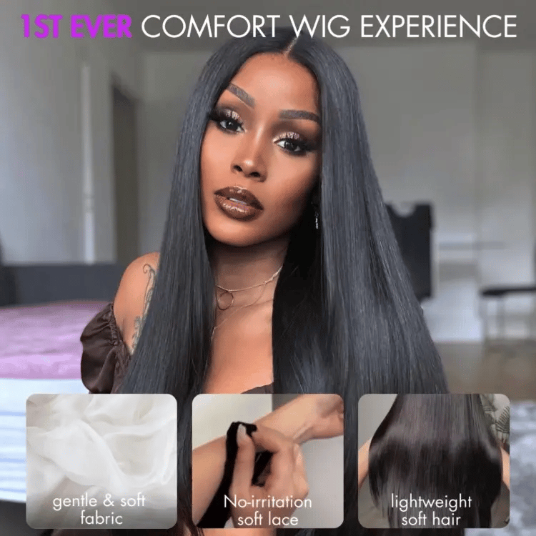 AiryFit™ Scalp Care Wigs - Silky Straight Middle Part Glueless 5x5 Closure Lace Long Wig Pre-Cut Lace-12