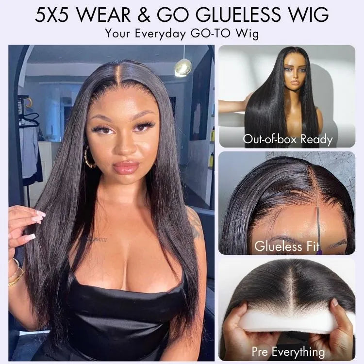AiryFit™ Scalp Care Wigs - Silky Straight Middle Part Glueless 5x5 Closure Lace Long Wig Pre-Cut Lace-13