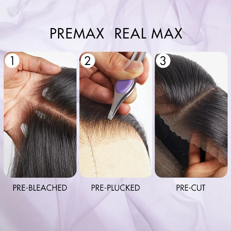 Luvme Hair VIP ONLY silky straight middle part glueless 5x5 lace closure long wig with pre-cut lace, showcasing smooth, straight hair style.