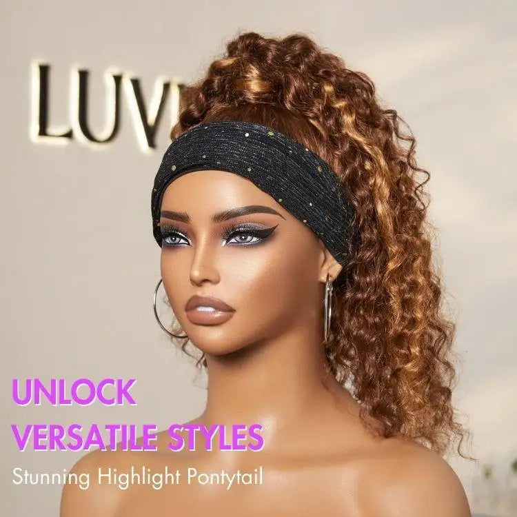 New Customers Only | Black / Brown Highlight Deep Wave Headband Wig (Get Free Trendy Headbands)-07