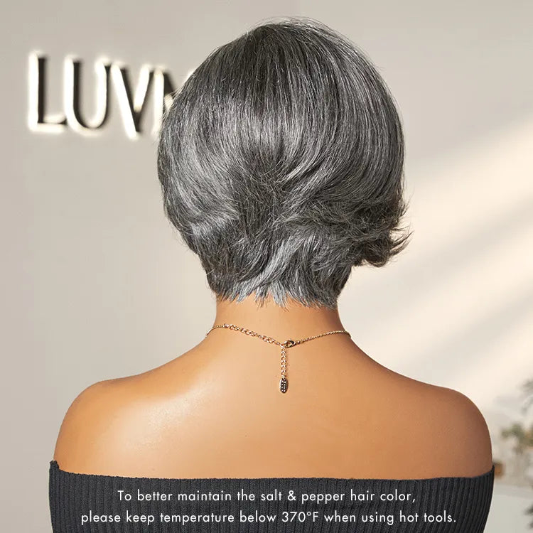Luvme affordable pixie cut HD lace glueless wig with pre-cut lace, minimalist style, showcasing the wig's short, sleek look and lace detail.