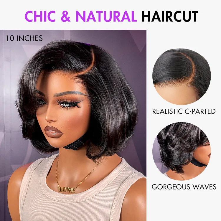 PreMax lace front bob wig by Luvme with natural black and blonde highlights, glueless style, C part, and realistic hair texture.