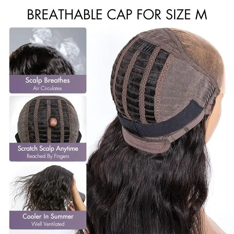 Luvme Hair PreMax Blonde Mix Black 5x5 HD Lace Closure Wig with loose waves, glueless design, large and small cap options.