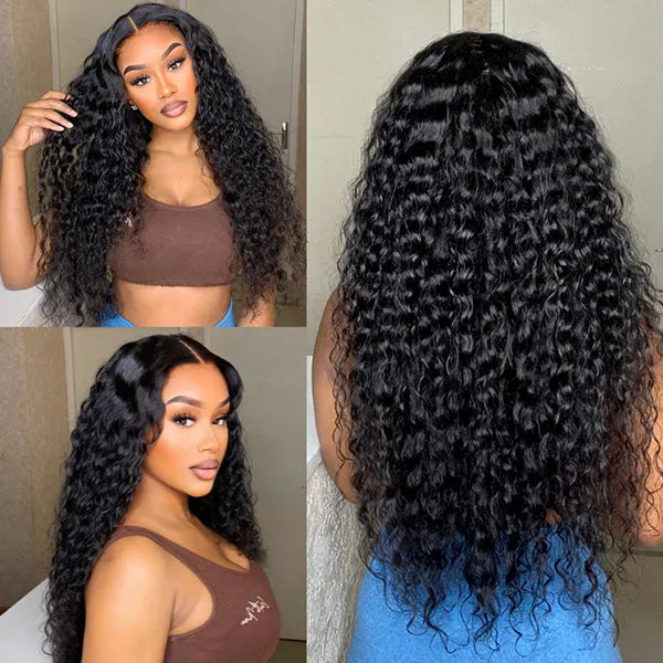 180% Density 13x4 HD Lace Front Wig -  Free Part, Human Hair, Glueless, Water wave texture