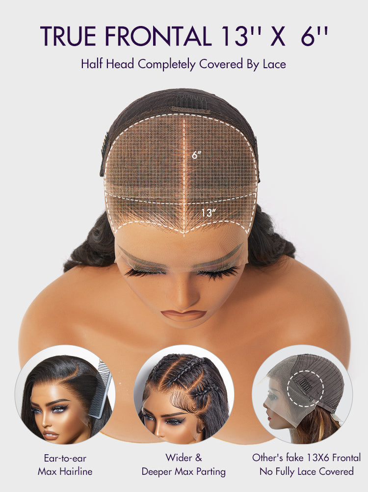 Nature Max™ Yaki / Silky Bob Ear-to-Ear Glueless 13x6 Frontal HD Lace Short Bob Wig-15