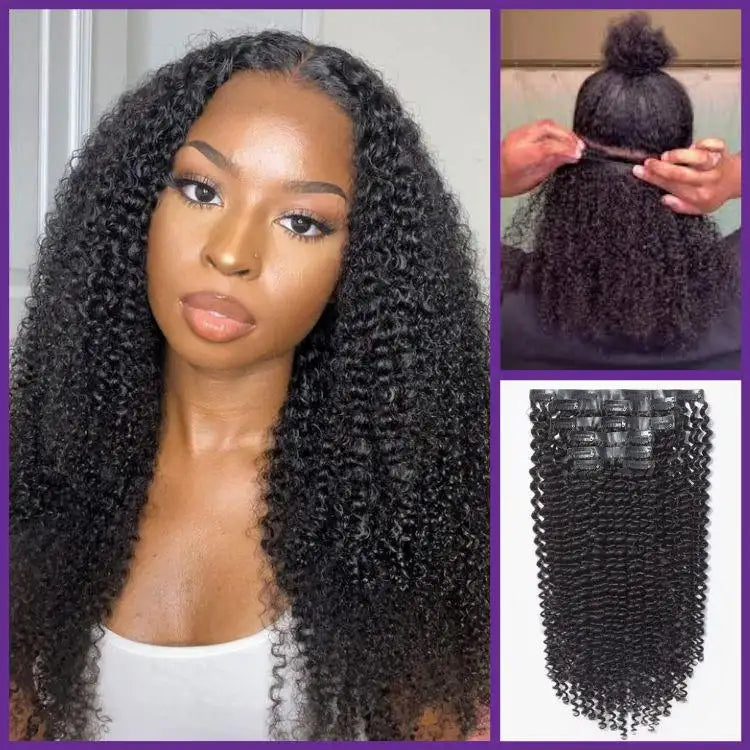 48H Delivery | Kinky Curly Invisible Edge Seamless Clip in Extensions Human Hair with Free Gift - US Only-01