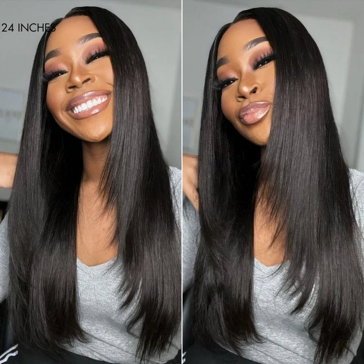 Black/Color Highlight 180% Density Layered Cut Glueless 5x5 Closure Lace  Wig Pre-Plucked Hairline-03
