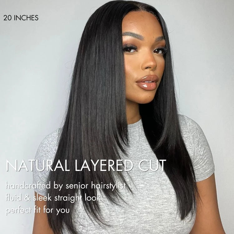 Black/Color Highlight 180% Density Layered Cut Glueless 5x5 Closure Lace  Wig Pre-Plucked Hairline-04
