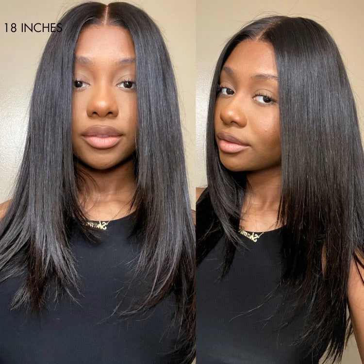 Black/Color Highlight 180% Density Layered Cut Glueless 5x5 Closure Lace  Wig Pre-Plucked Hairline-06