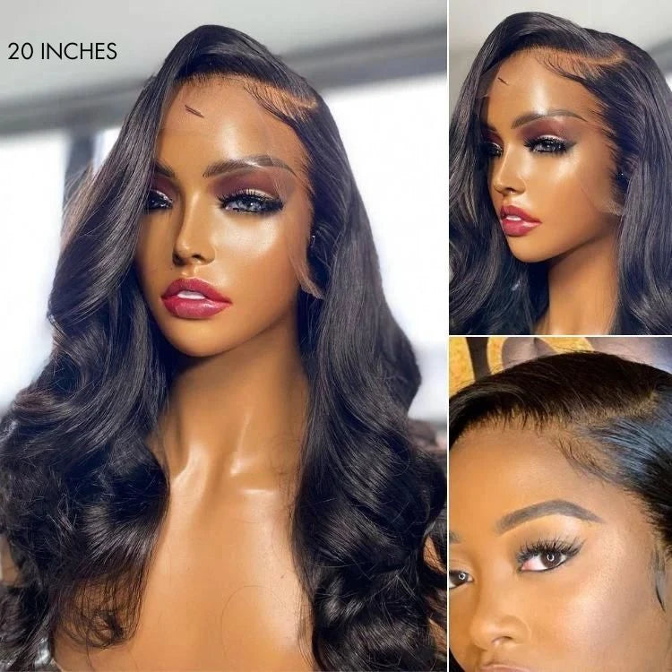 Luvme Hair honey golden blonde and natural black 13x4 lace front wig with loose body wave, 100% human hair, glueless style