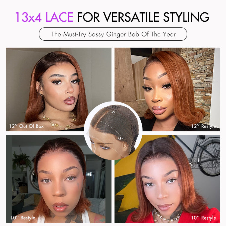 Crazy Wednesday | Ginger Ombre 13x4 Lace Front Glueless Blunt Cut Bob Human Hair Wig-04